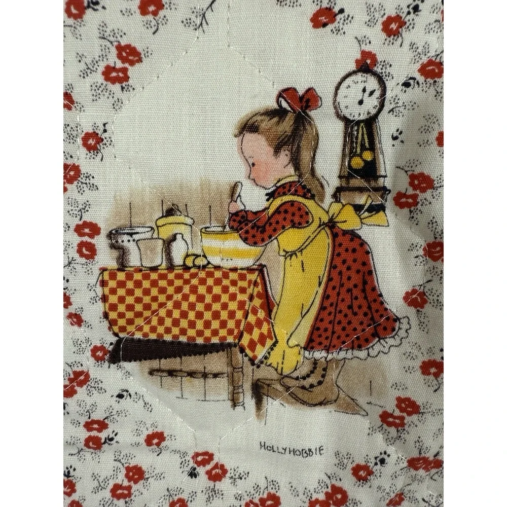 Vtg Holly Hobbie Quilted Fabric‎ Scrap Red Floral Hollie Hobbie And Friends